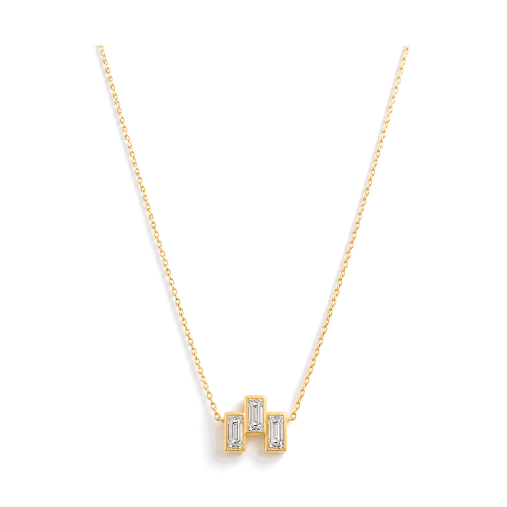 Baguette Diamond Trio Necklace in Yellow Gold full length