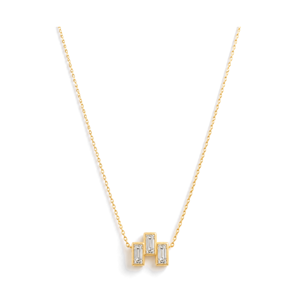 Baguette Diamond Trio Necklace in Yellow Gold full length