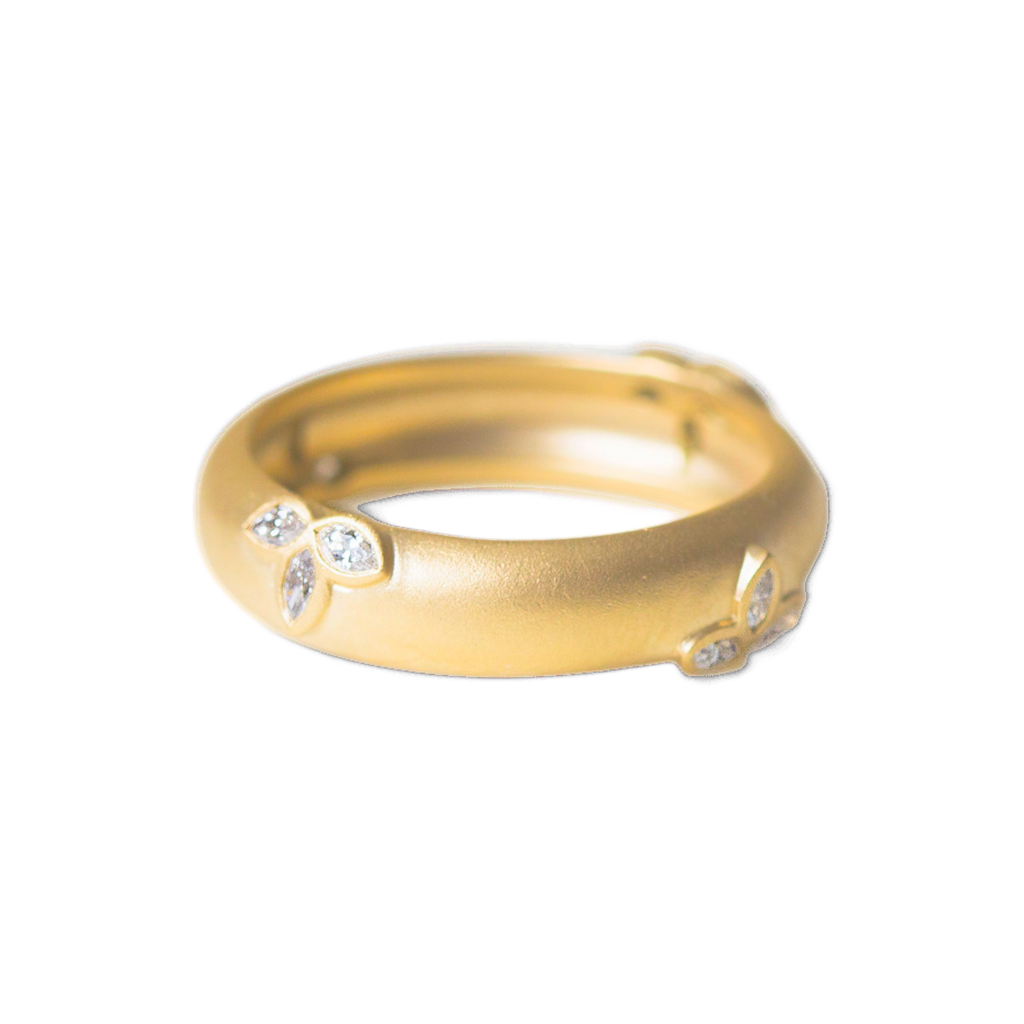 Lotus Diamond Band in Yellow Gold angled view