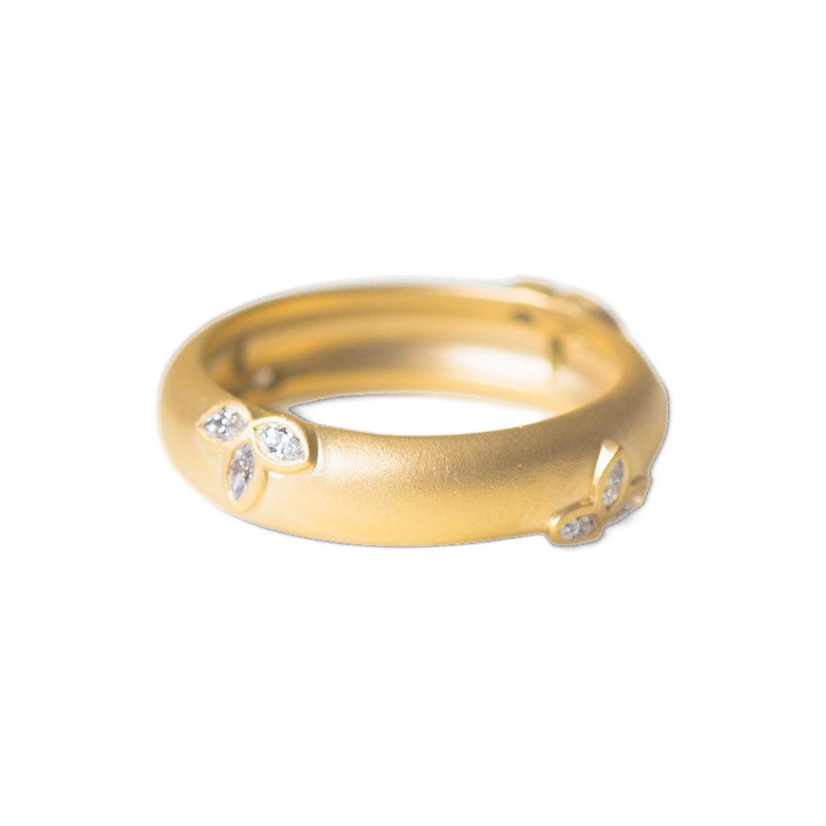 Lotus Diamond Band in Yellow Gold angled view