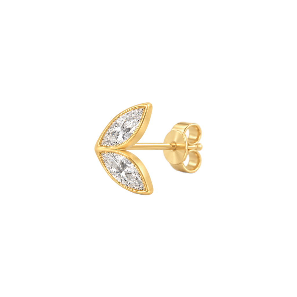 Marquis Diamond Petal Stud in Yellow Gold angled view