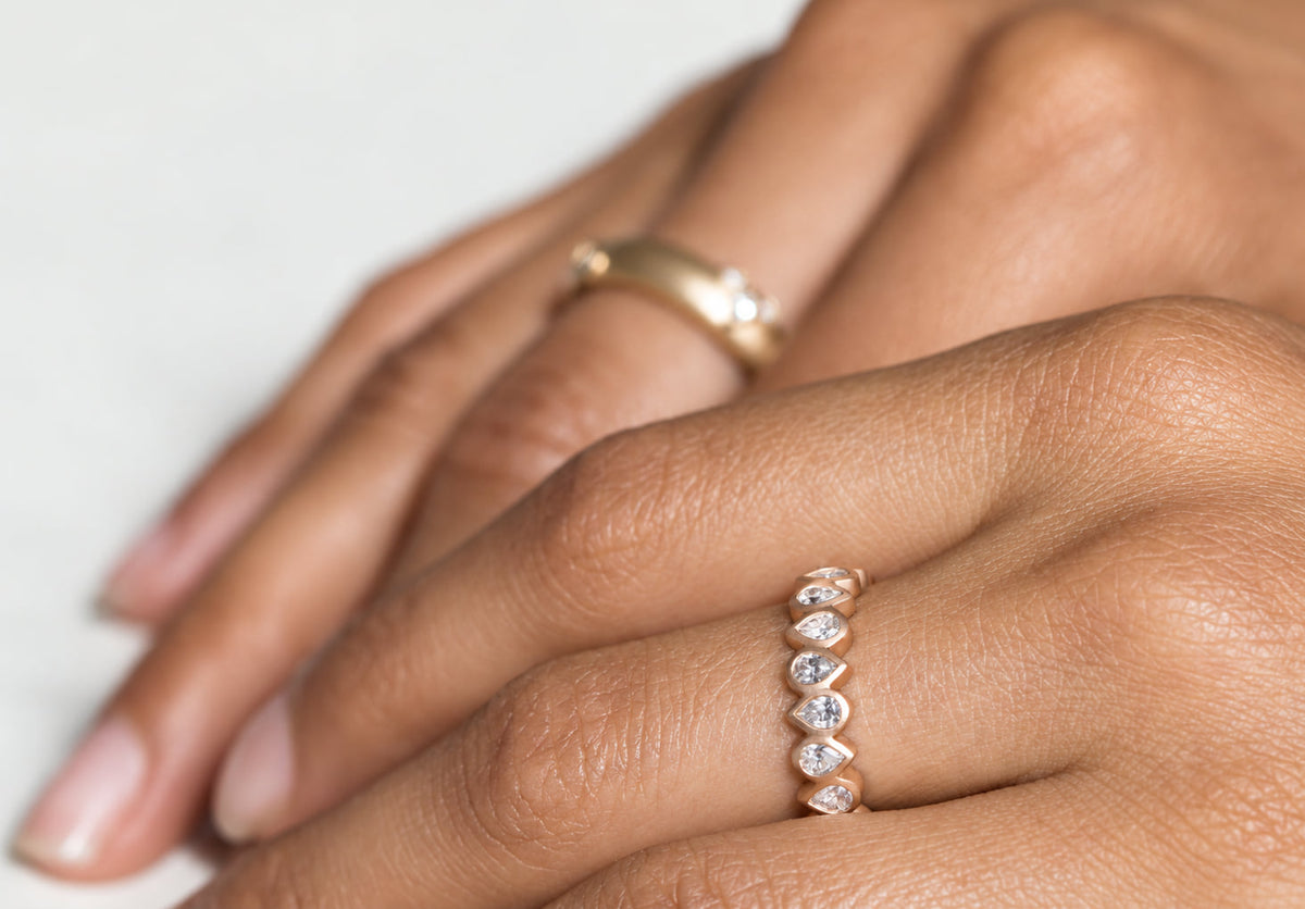 Pear Diamond Eternity Band worn