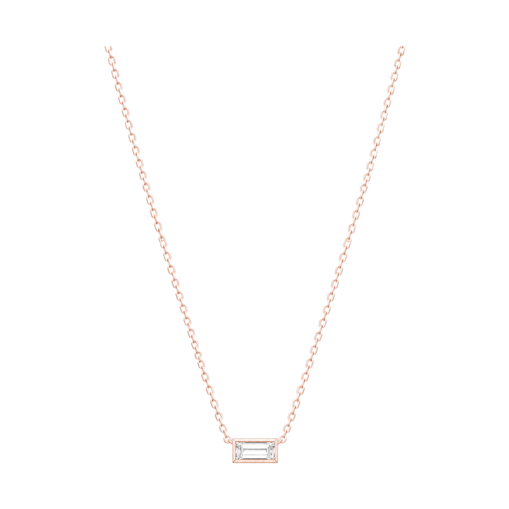 Baguette Diamond Solitaire Necklace in Rose Gold full length