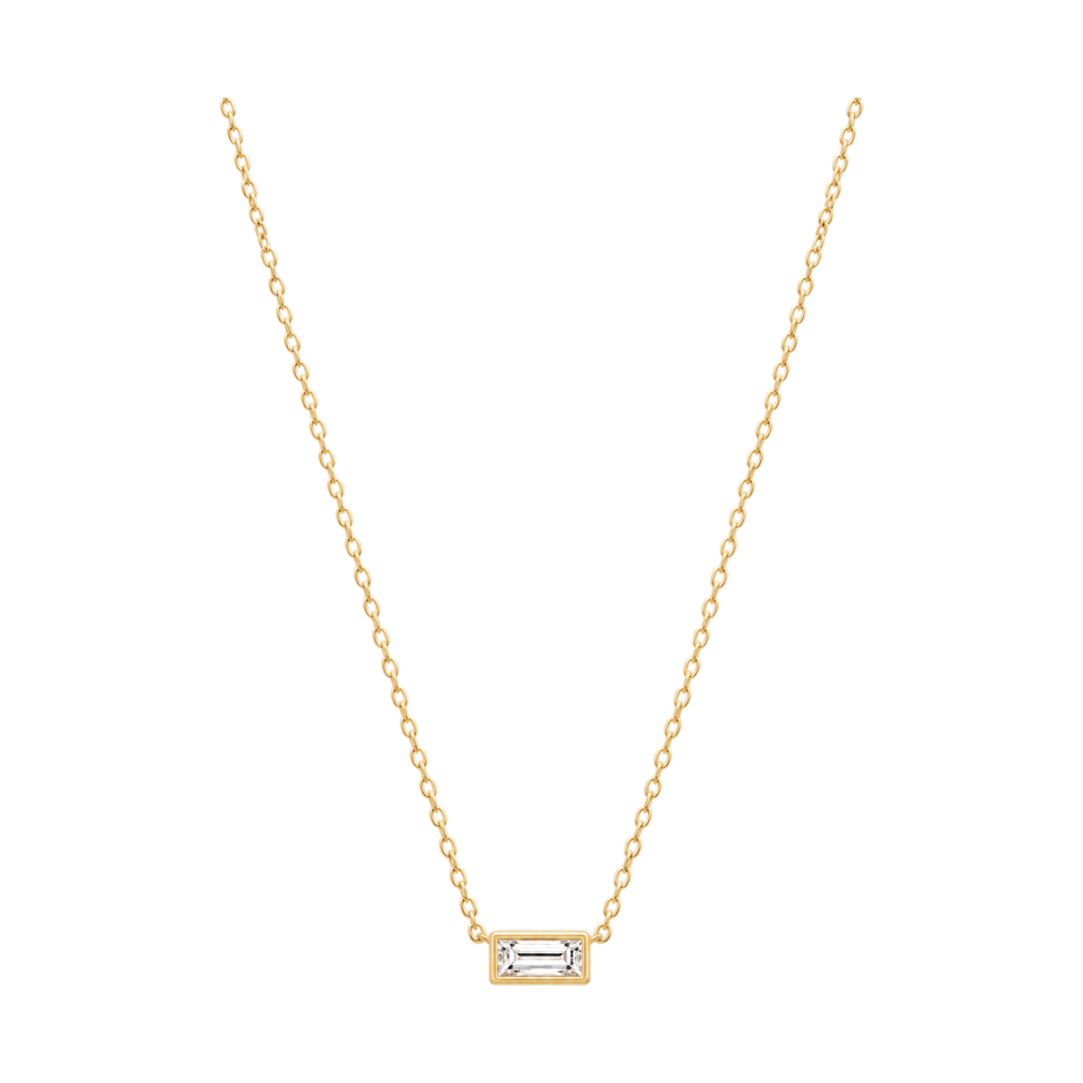 Baguette Diamond Solitaire Necklace in Yellow Gold full length