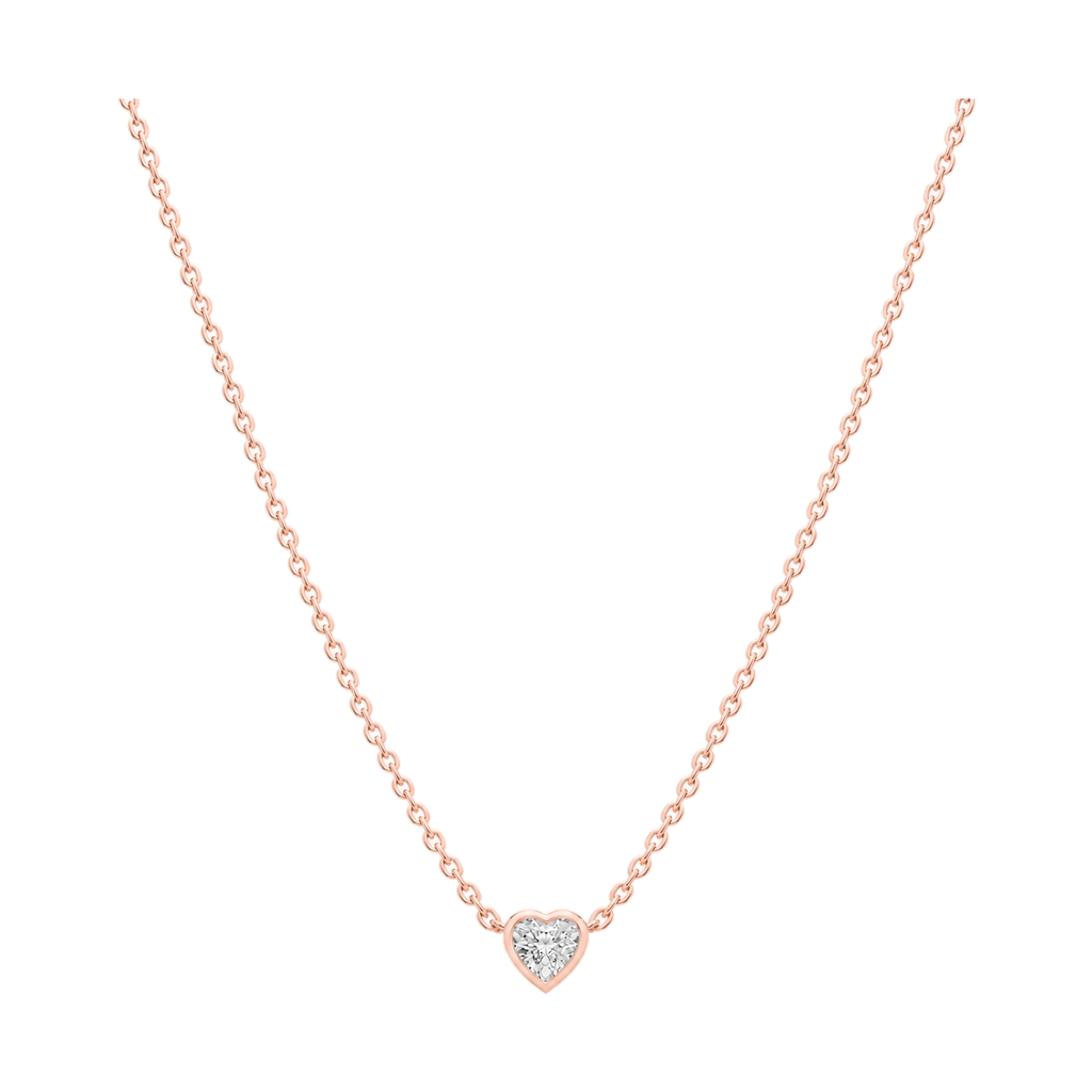 Heart Diamond Solitaire Necklace in Rose Gold full length