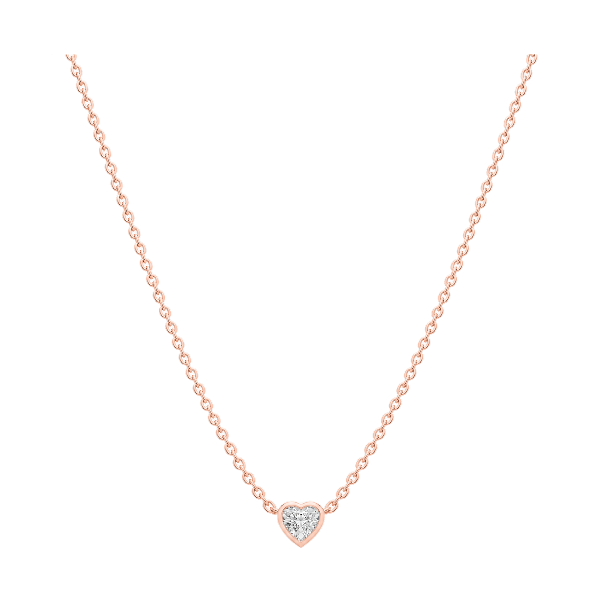 Heart Diamond Solitaire Necklace in Rose Gold full length