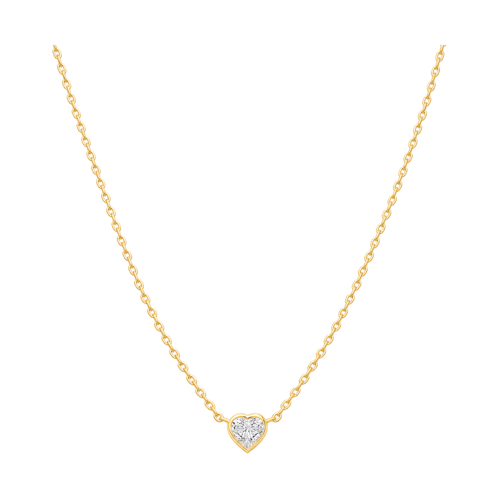 Heart Diamond Solitaire Necklace in Yellow Gold full length