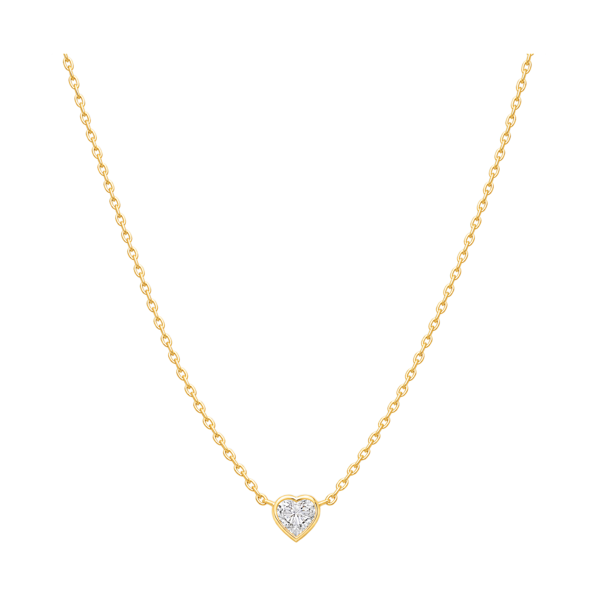 Heart Diamond Solitaire Necklace in Yellow Gold full length