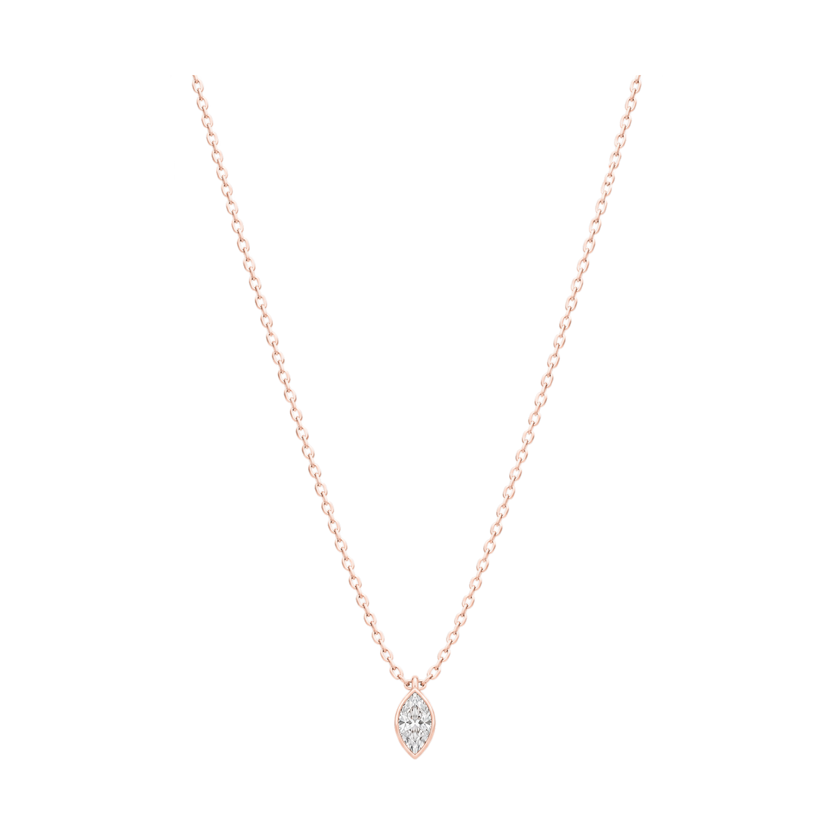 Marquis Diamond Solitaire Necklace in Rose Gold full length