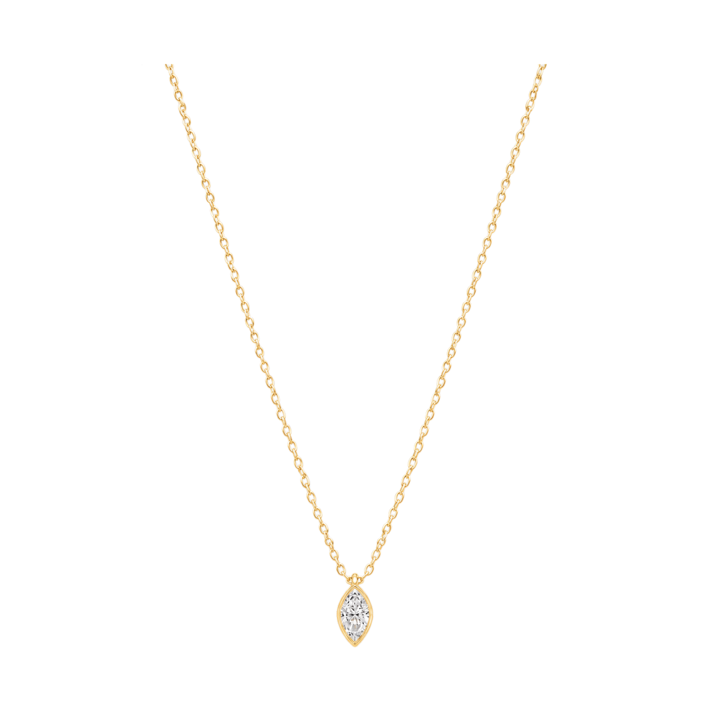 Marquis Diamond Solitaire Necklace in Yellow Gold full length