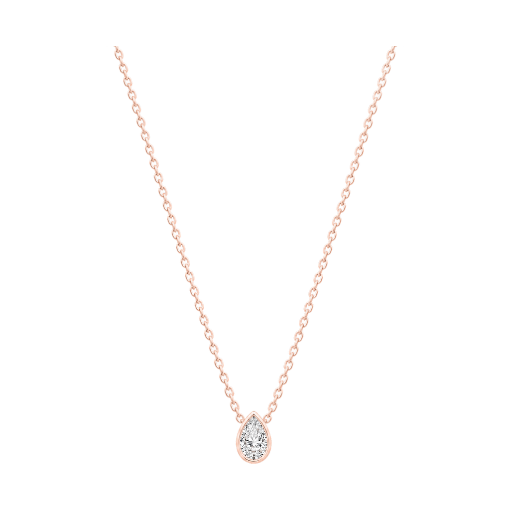 Pear Diamond Solitaire Necklace in Rose Gold full length