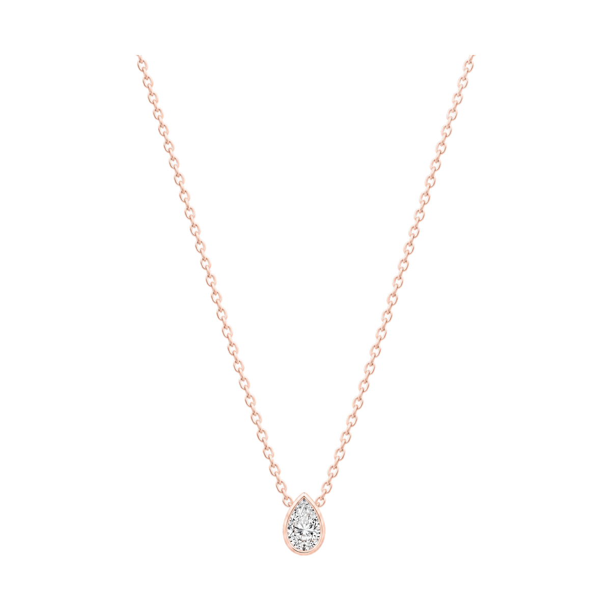 Pear Diamond Solitaire Necklace in Rose Gold full length