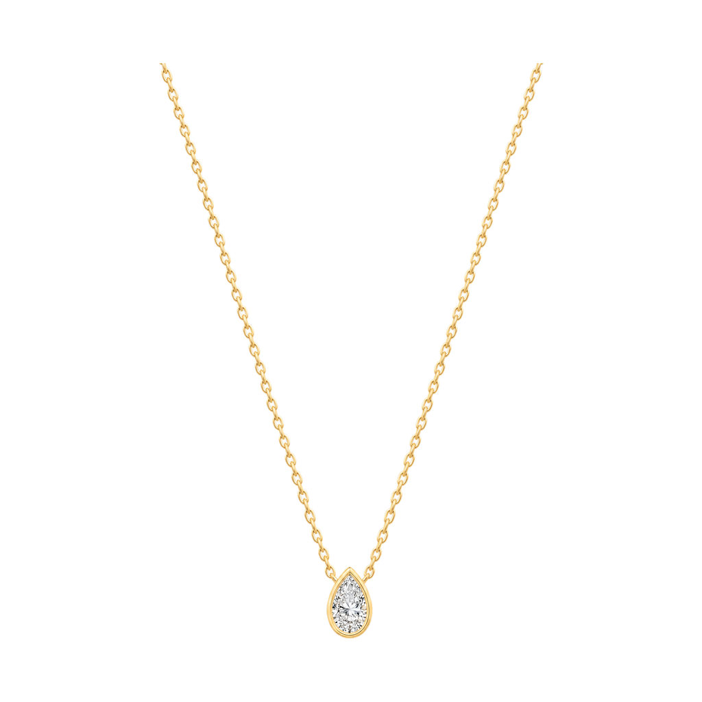 Pear Diamond Solitaire Necklace in Yellow Gold full length