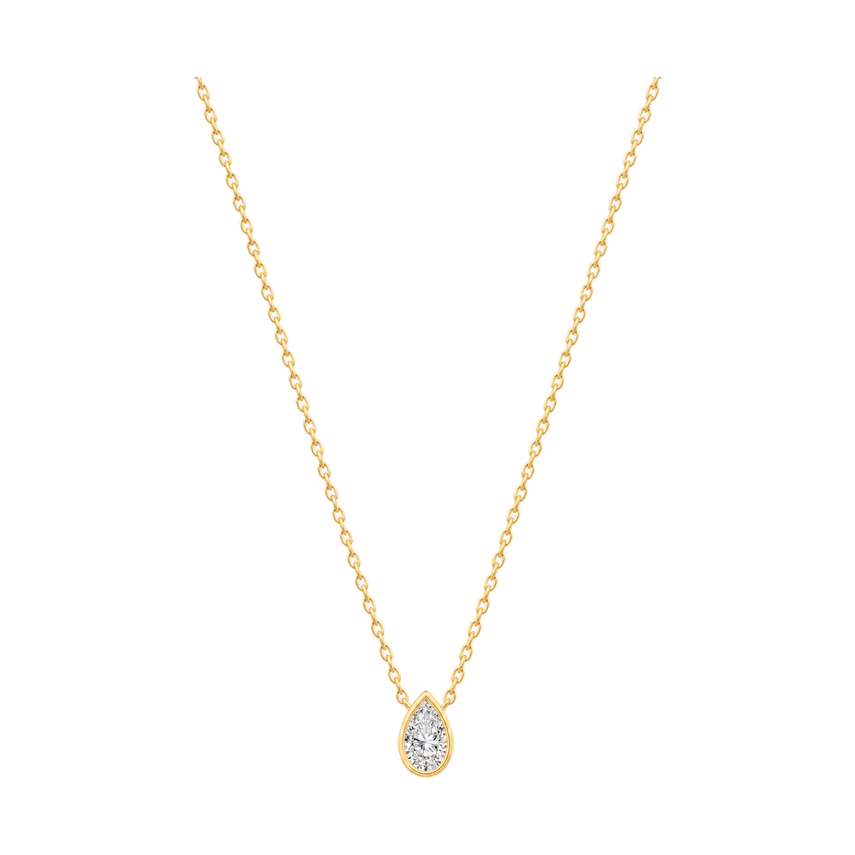 Pear Diamond Solitaire Necklace in Yellow Gold full length