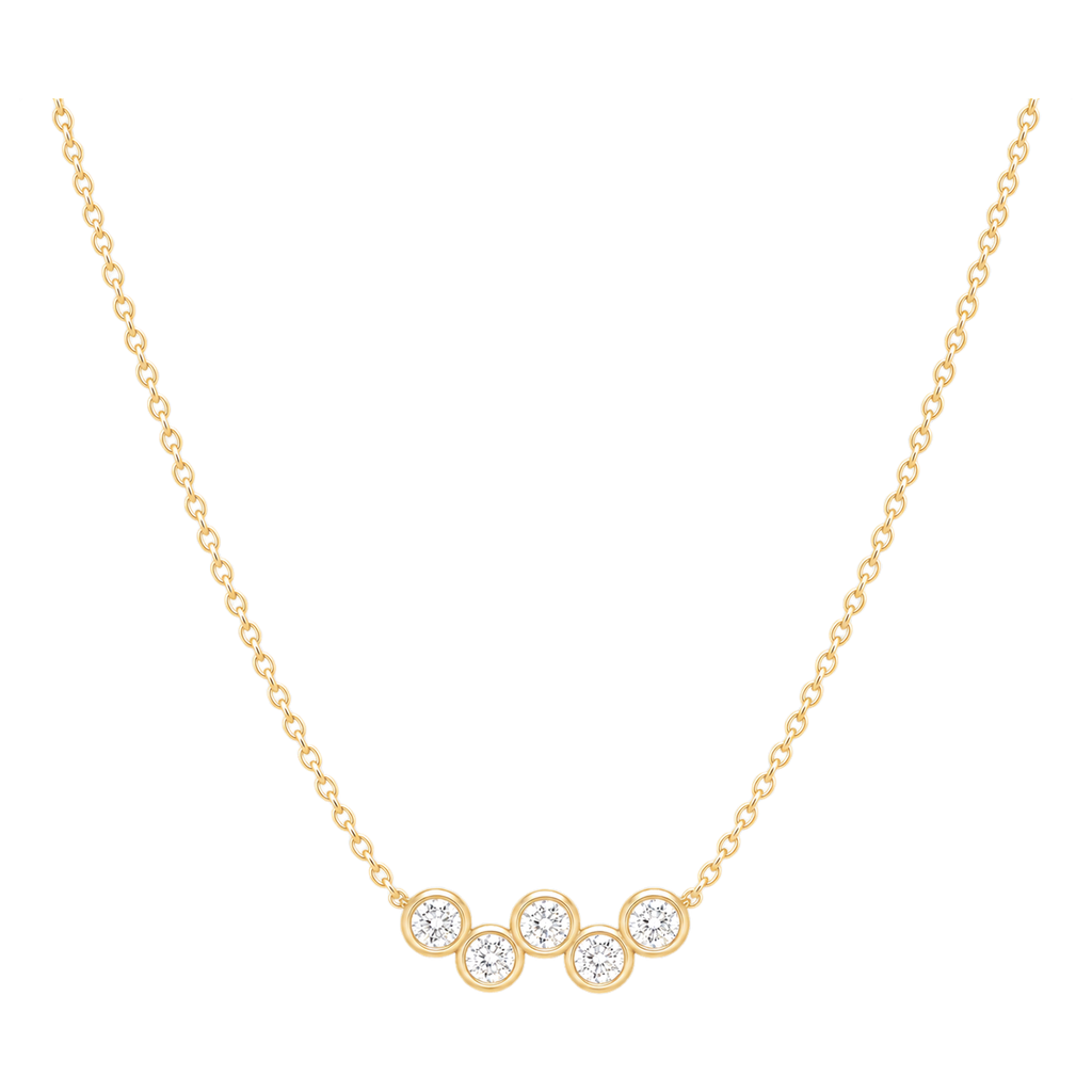 Round Diamond Row Necklace in Yellow Gold full length