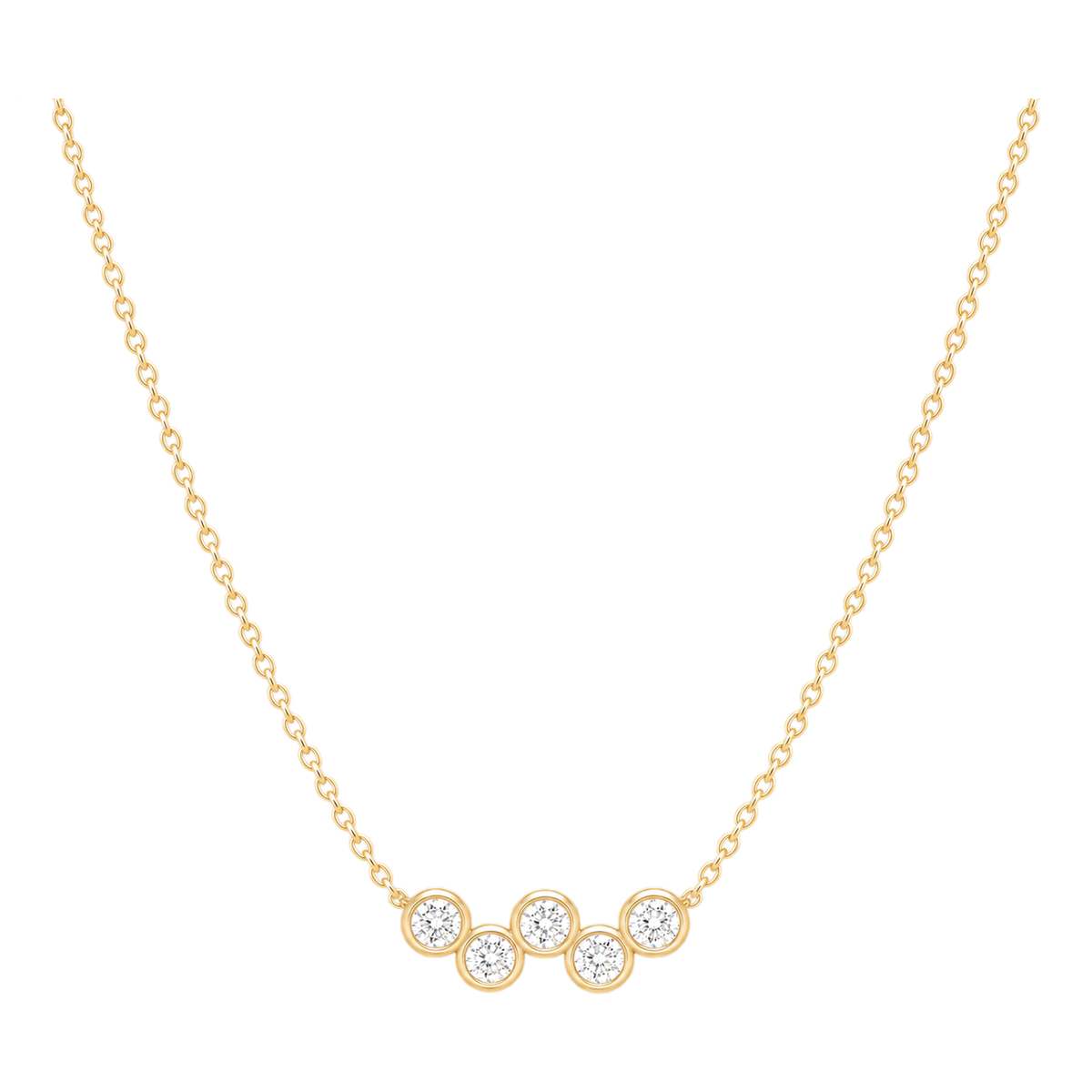 Round Diamond Row Necklace in Yellow Gold full length