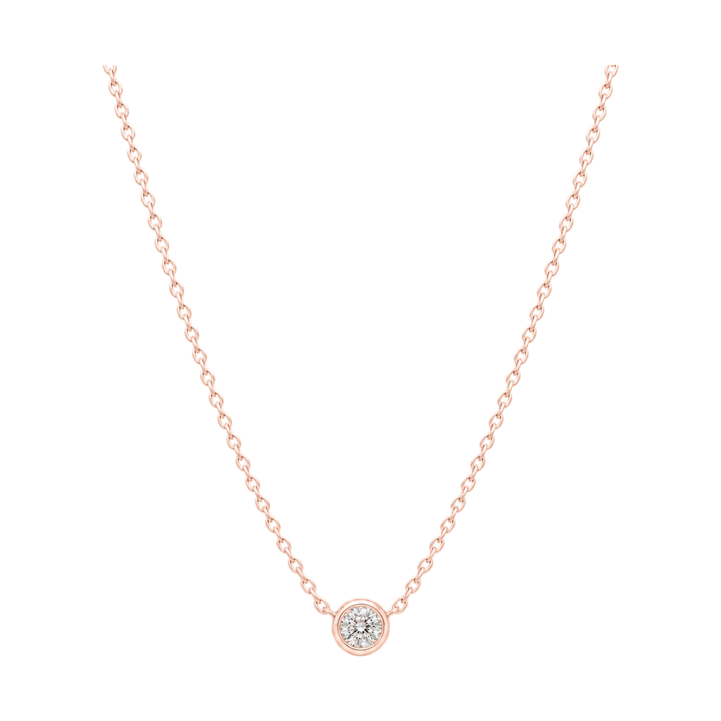Round Diamond Solitaire Necklace in Rose Gold full length
