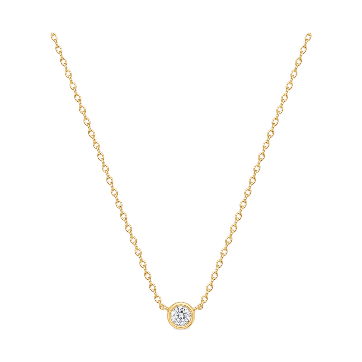 Round Diamond Solitaire Necklace in Yellow Gold full length