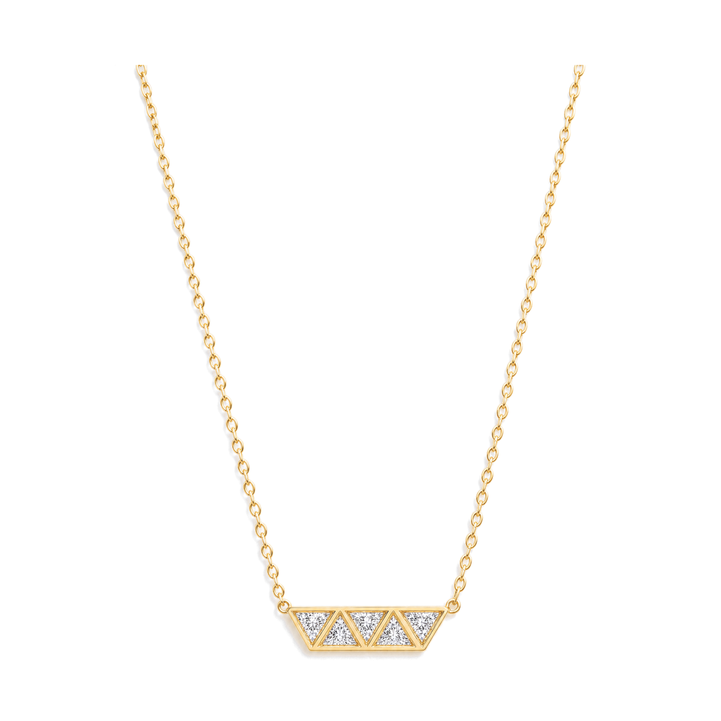 Triangle Diamond Row Necklace in Yellow Gold full length