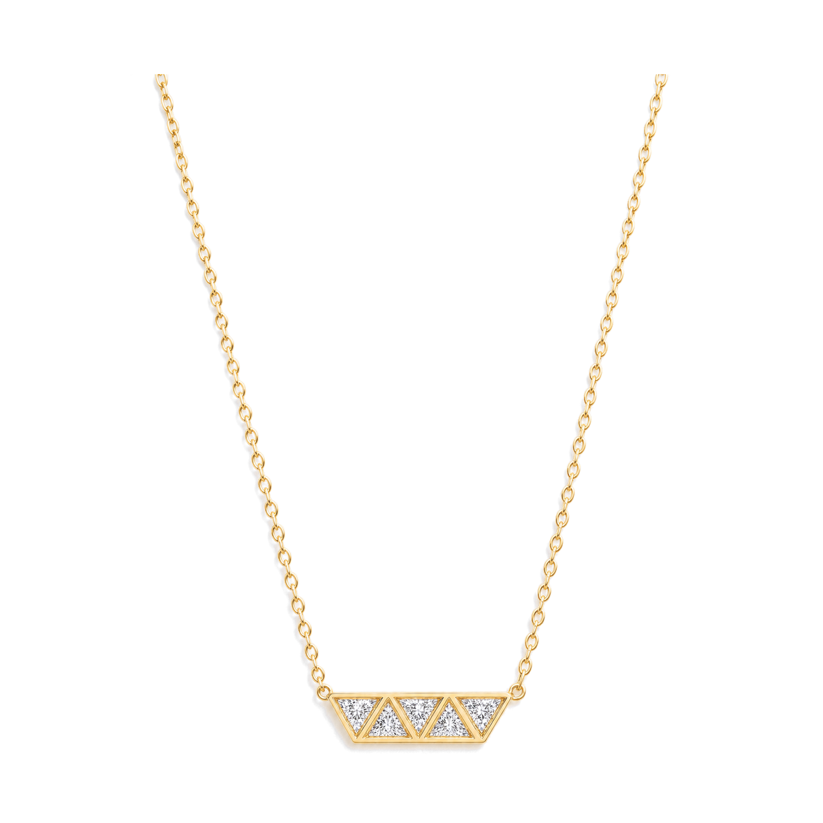 Triangle Diamond Row Necklace in Yellow Gold full length