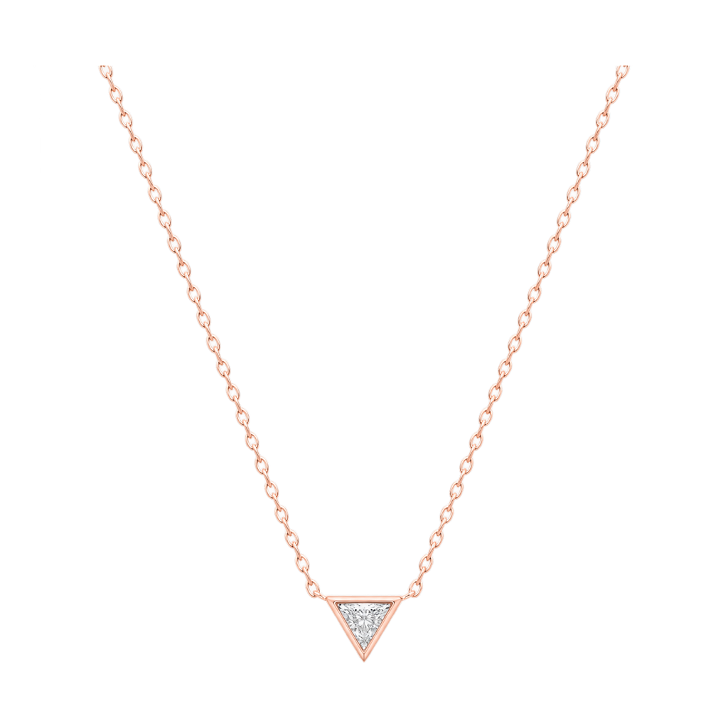 Triangle Diamond Solitaire Necklace in Rose Gold full length