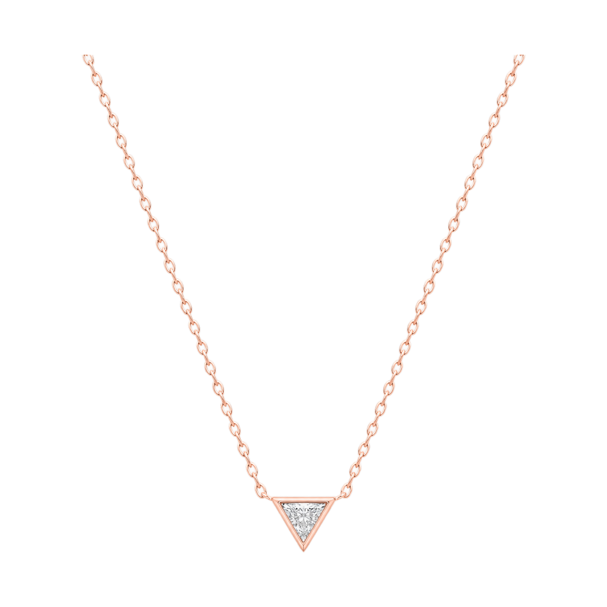 Triangle Diamond Solitaire Necklace in Rose Gold full length