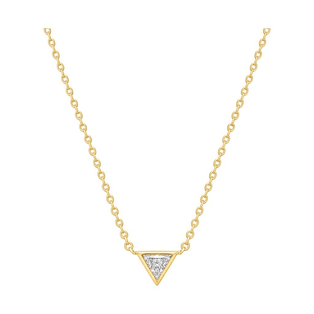 Triangle Diamond Solitaire Necklace in Yellow Gold full length