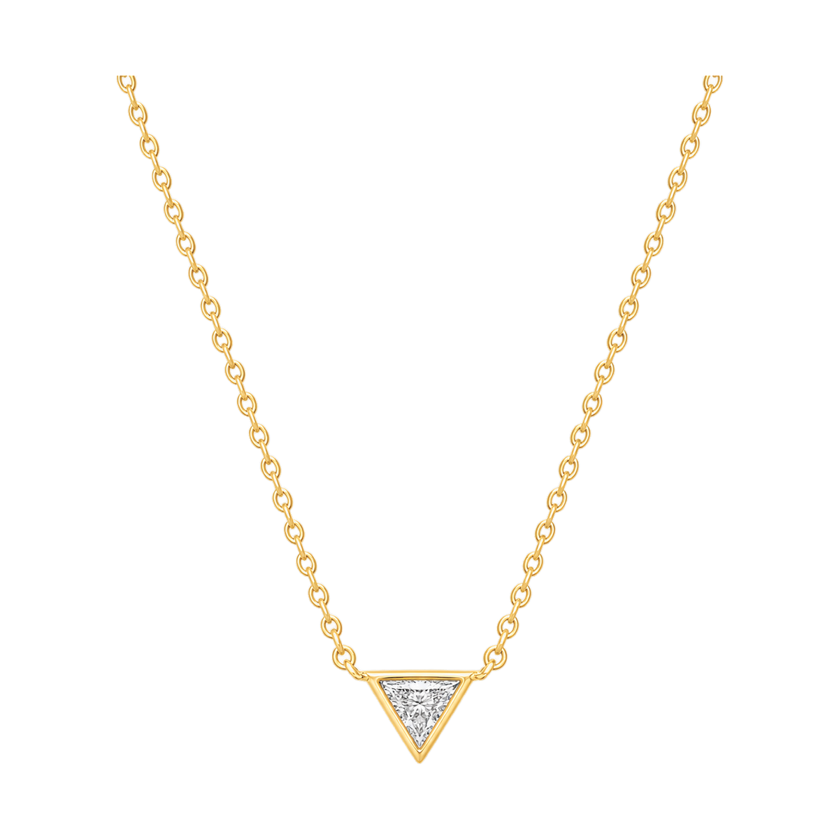 Triangle Diamond Solitaire Necklace in Yellow Gold full length