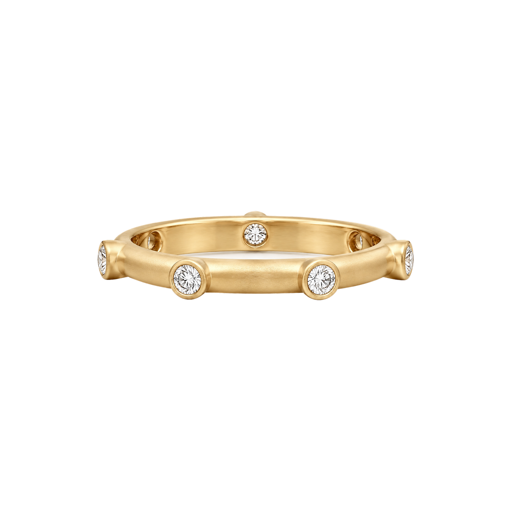 Thin Round Diamond Japa Prayer Ring in Yellow Gold