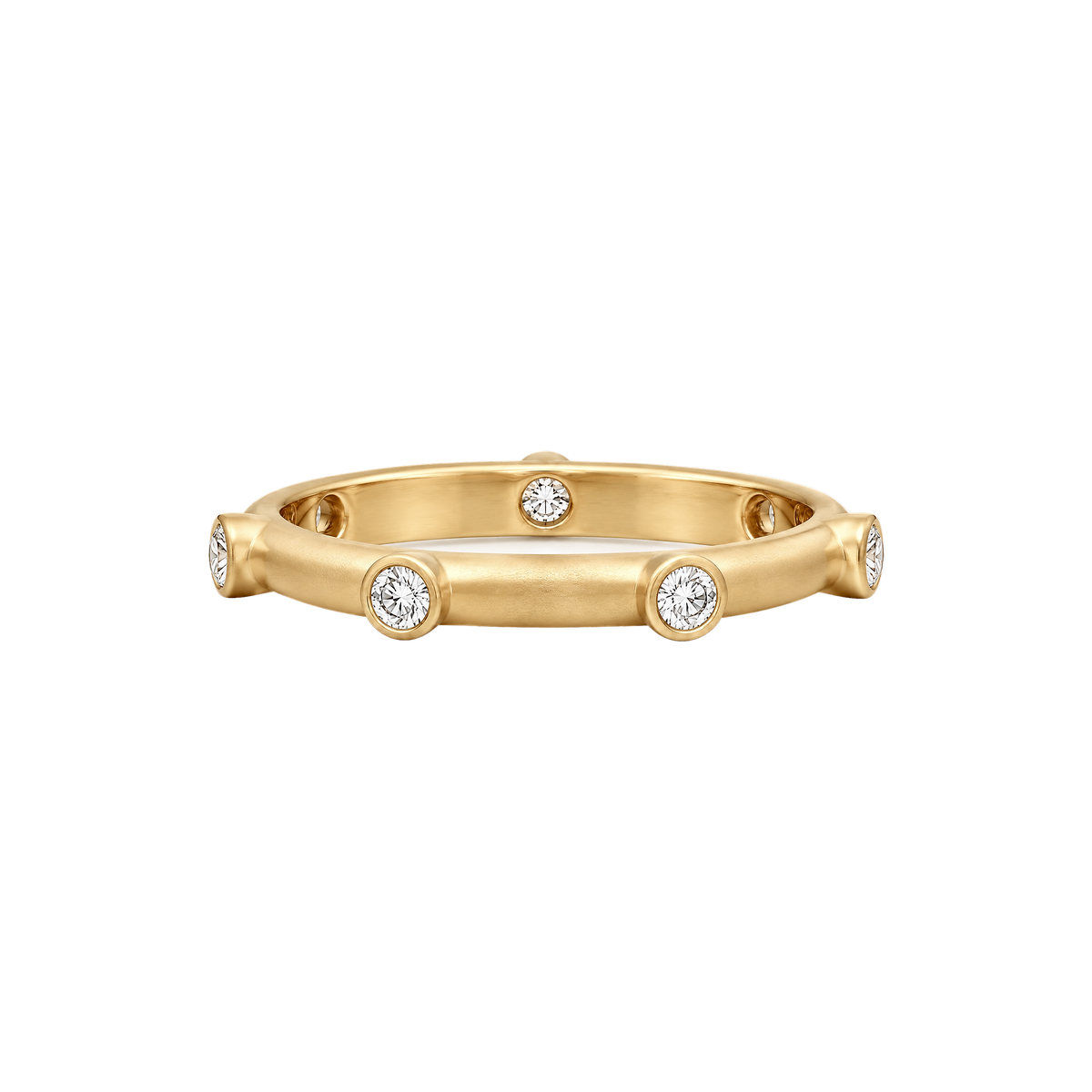 Thin Round Diamond Japa Prayer Ring in Yellow Gold
