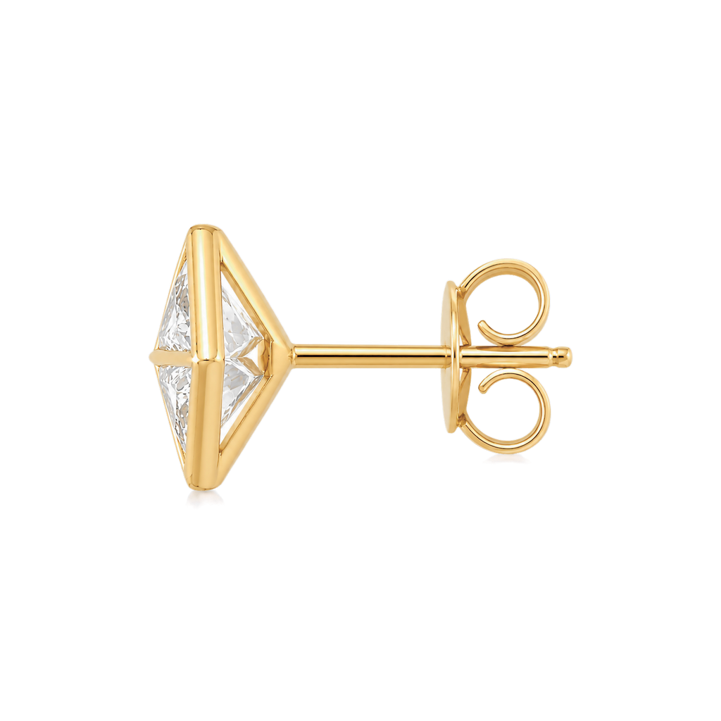 Triangle Diamond Duo Stud in Yellow Gold side view