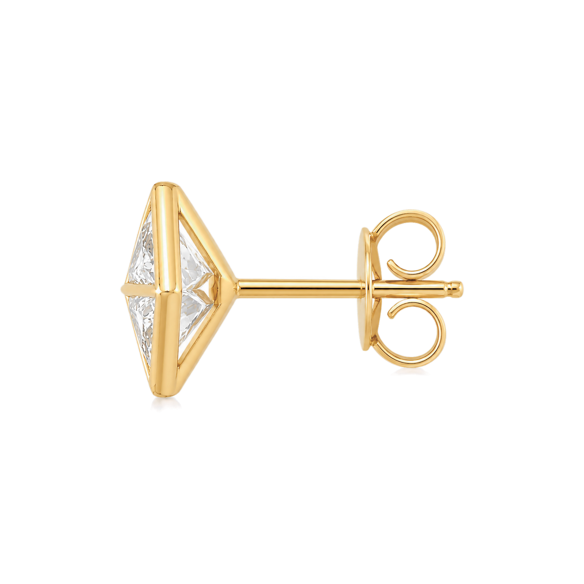 Triangle Diamond Duo Stud in Yellow Gold side view